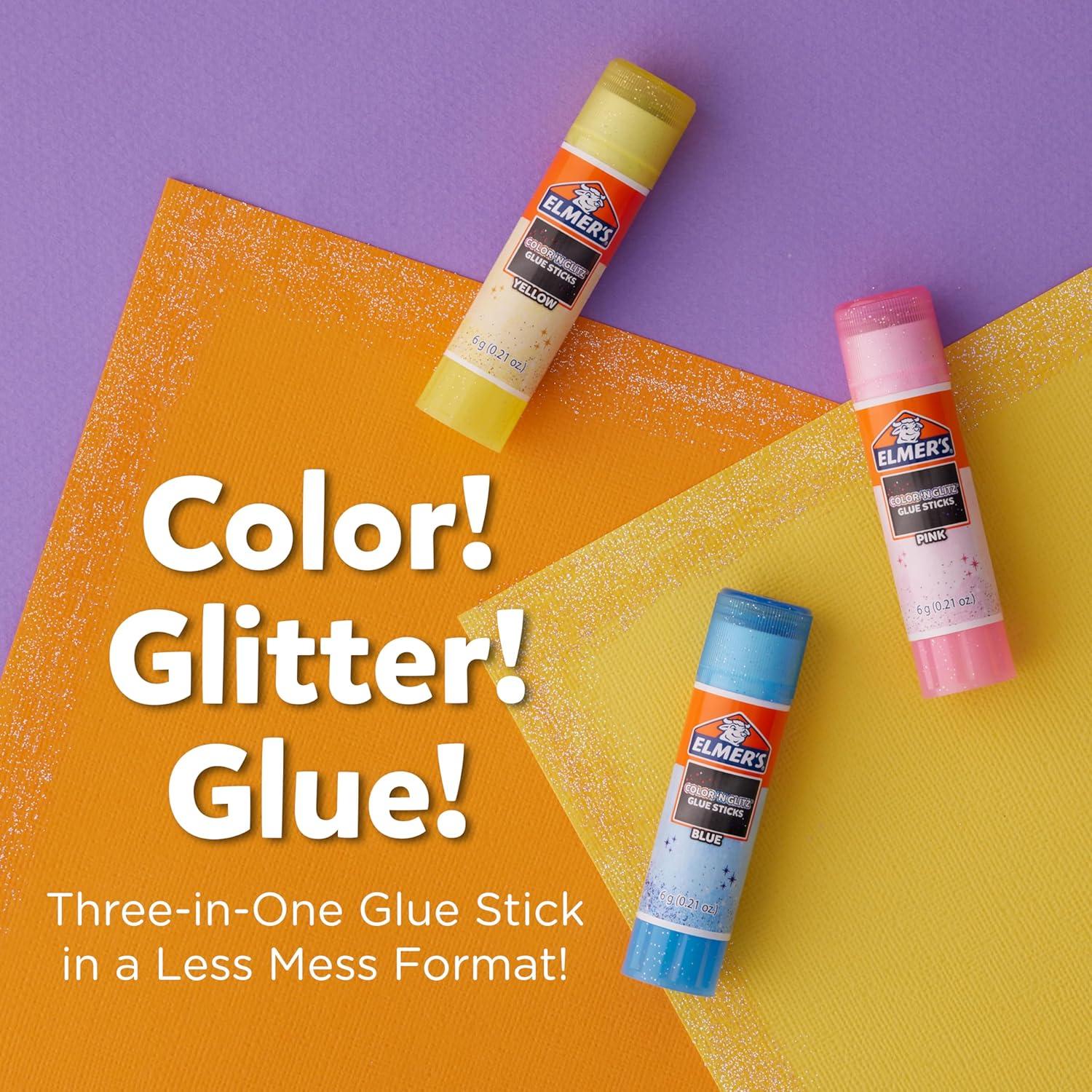 imageElmers Color n Glitz Glue Sticks Washable Assorted Colors Includes Disappearing Purple Glue Sticks 6 Grams 12 PackColor n Glitz  Disappearing Purple