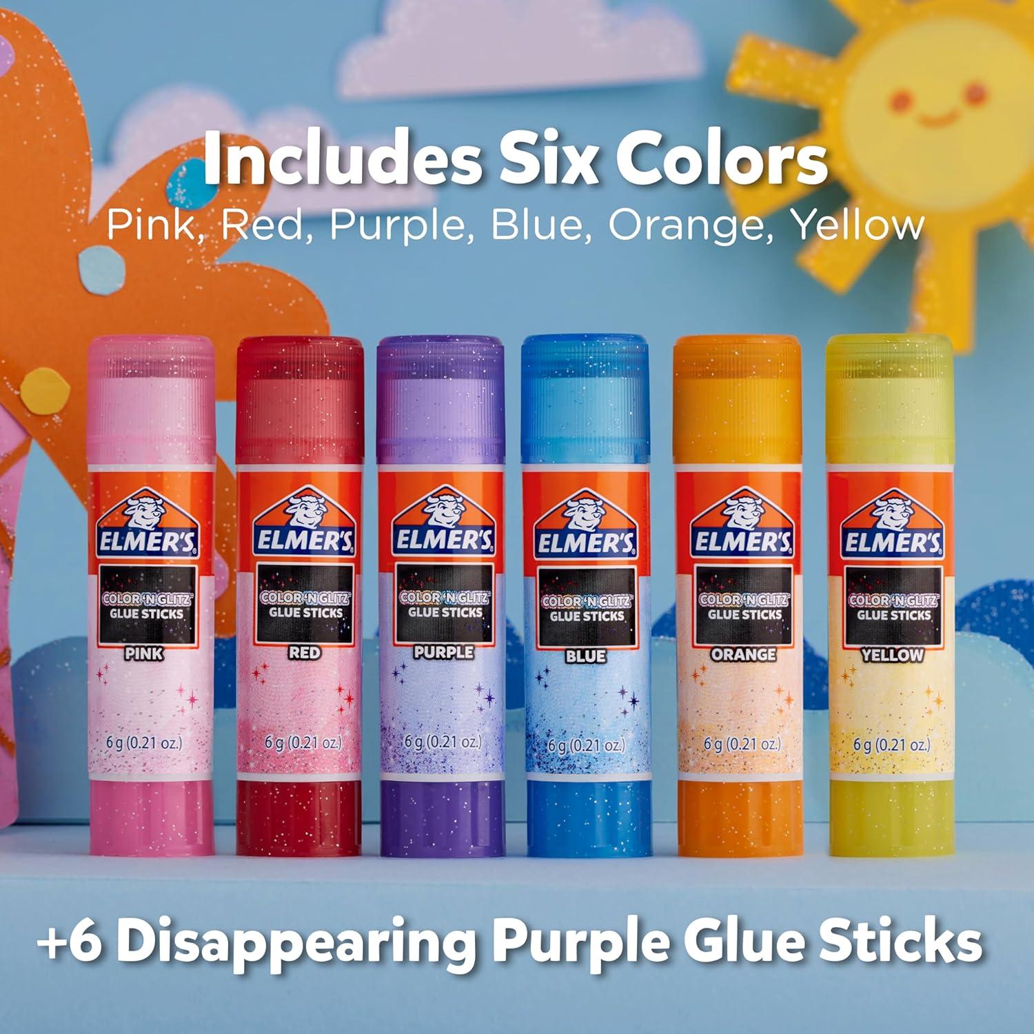 imageElmers Color n Glitz Glue Sticks Washable Assorted Colors Includes Disappearing Purple Glue Sticks 6 Grams 12 PackColor n Glitz  Disappearing Purple