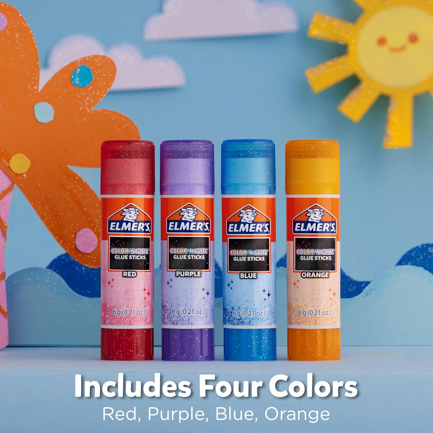 imageElmers Color n Glitz Glue Sticks Washable Assorted Colors Includes Disappearing Purple Glue Sticks 6 Grams 12 PackColor n Glitz
