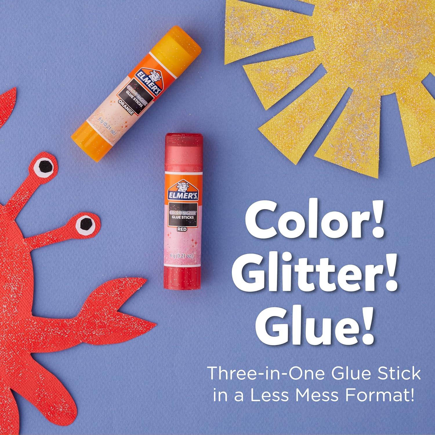 imageElmers Color n Glitz Glue Sticks Washable Assorted Colors Includes Disappearing Purple Glue Sticks 6 Grams 12 PackColor n Glitz