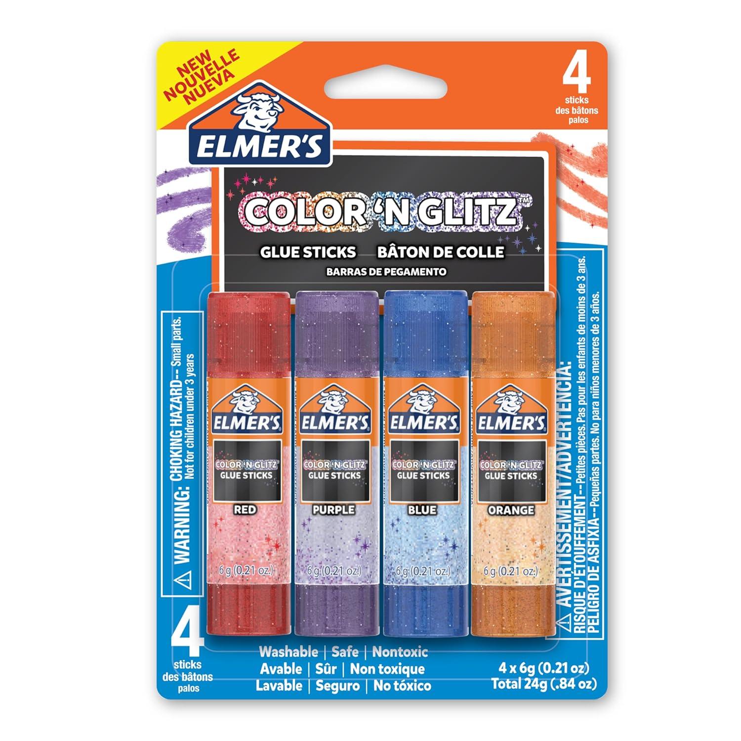 imageElmers Color n Glitz Glue Sticks Washable Assorted Colors Includes Disappearing Purple Glue Sticks 6 Grams 12 PackColor n Glitz