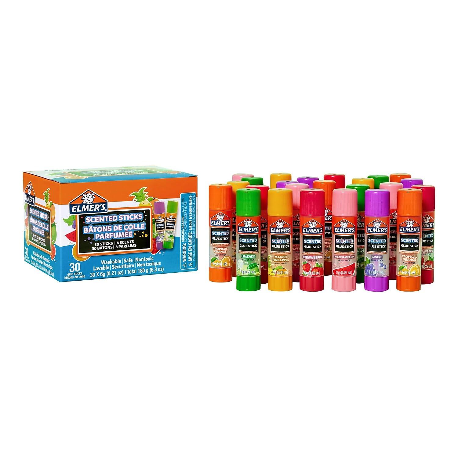 imageElmers Color n Glitz Glue Sticks Washable Assorted Colors Includes Disappearing Purple Glue Sticks 6 Grams 12 PackTropical Scented