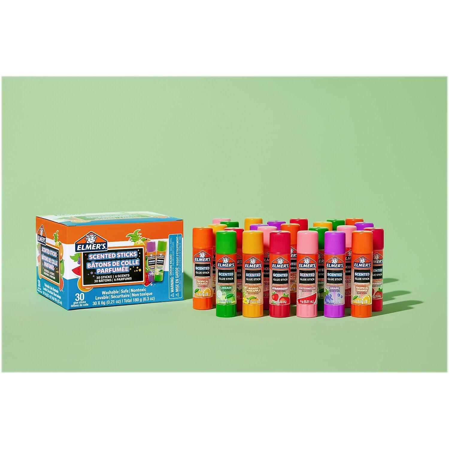 imageElmers Color n Glitz Glue Sticks Washable Assorted Colors Includes Disappearing Purple Glue Sticks 6 Grams 12 PackTropical Scented