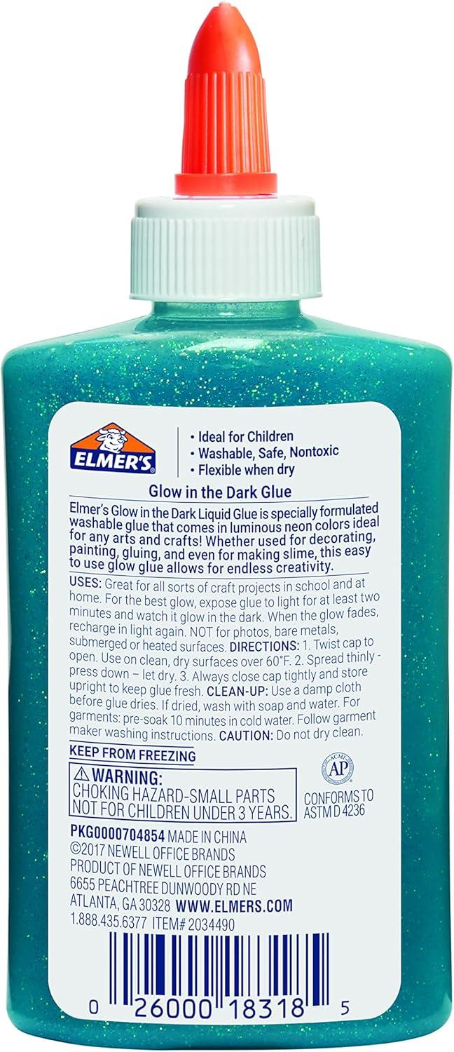 imageElmers Glow in the Dark Liquid Glue Great for Making Slime Washable Assorted Colors 5 Ounces Each