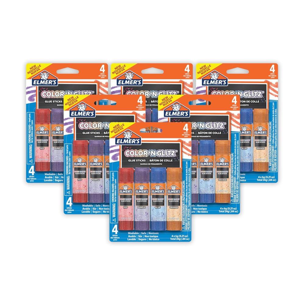 imageElmers Color n Glitz Glue Sticks Washable Assorted Colors Includes Disappearing Purple Glue Sticks 6 Grams 12 PackColor n Glitz