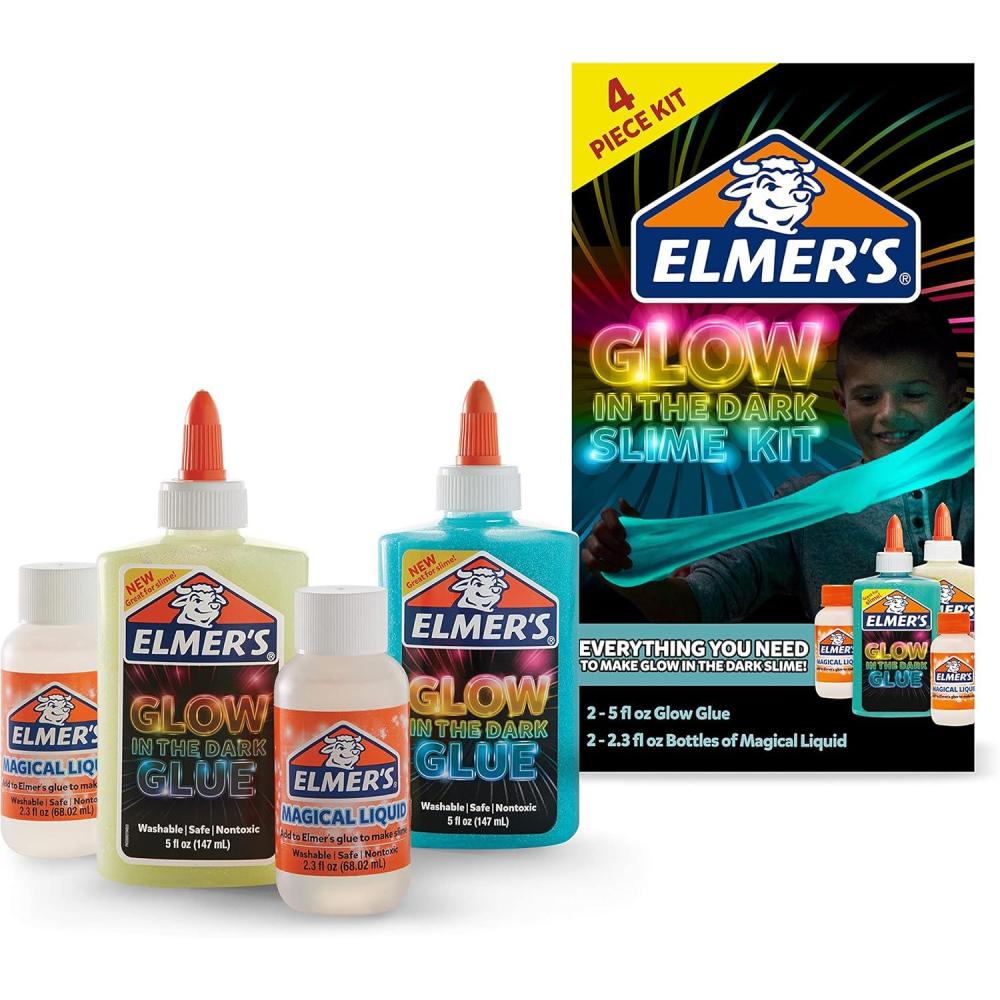 imageElmers Glow In The Dark Slime Kit Includes Glow In The Dark Glue Assorted Colors Magical Liquid Slime Activator 4 Count