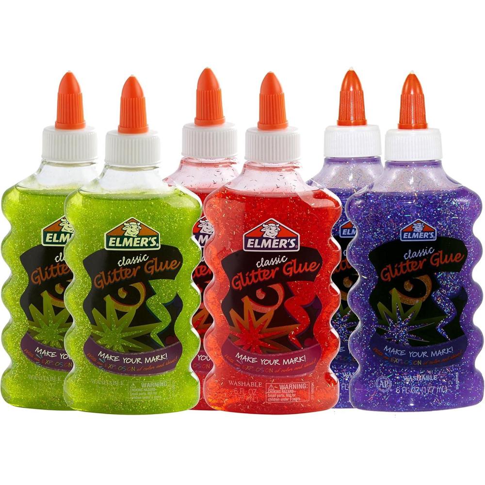 imageElmers Liquid Glitter Glue Washable Assorted Colors 6 Ounces Each 6 Count  Great for Making Slime 2064670