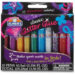 imageELMERS E199 Elmers 3D Washable Glitter Glue Pens Classic Rainbow Pack of 10 Pens  Great For Making Slime