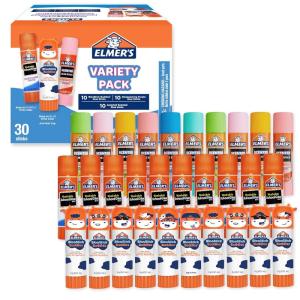 imageElmers BlooStick Buddies Glue Sticks Disappearing Blue Glue Stick AntiRoll Cap 6g 48 Count30 Count Variety Pack