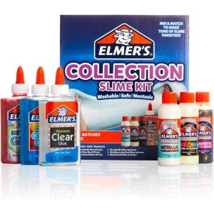 imageElmers Collection Slime Kit  Supplies Include Glow In The Dark Magical Liquid Slime Activator Metallic Magical Liquid Confetti Translucent Glue Metallic Glue Clear 6 CountSlime Kit