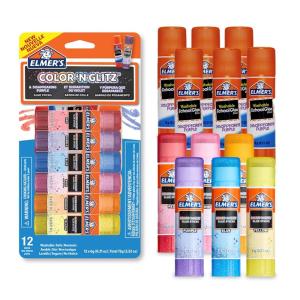 imageElmers Color n Glitz Glue Sticks Washable Assorted Colors Includes Disappearing Purple Glue Sticks 6 Grams 12 PackColor n Glitz  Disappearing Purple