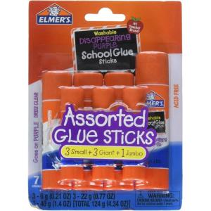 imageElmers Disappearing Purple School Glue Sticks Assorted Sizes 3 Small  3 Giant  1 Jumbo Glue Stick E4081