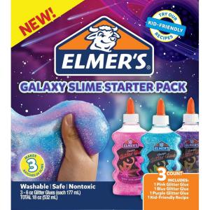 imageElmers Glue Deluxe Starter Slime Kit  Slime Supplies  Clear School Glue ampamp Glitter Glue Pens 3 CountPink  Blue  Purple Glitter