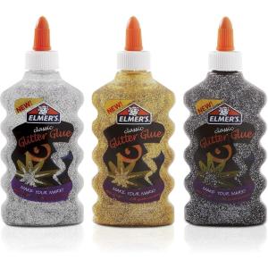 imageElmers Liquid Glitter Glue Great For Making Slime Washable Assorted Colors 6 Ounces Each 3 CountSilver  Gold  Black