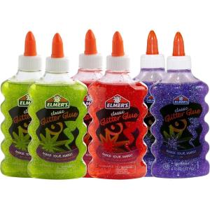 imageElmers Liquid Glitter Glue Washable Assorted Colors 6 Ounces Each 6 Count  Great for Making Slime 2064670