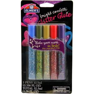 imageElmers Washable Glitter Glue Pens Pack of 5 Pens Bright Confetti Glitter Colors E653