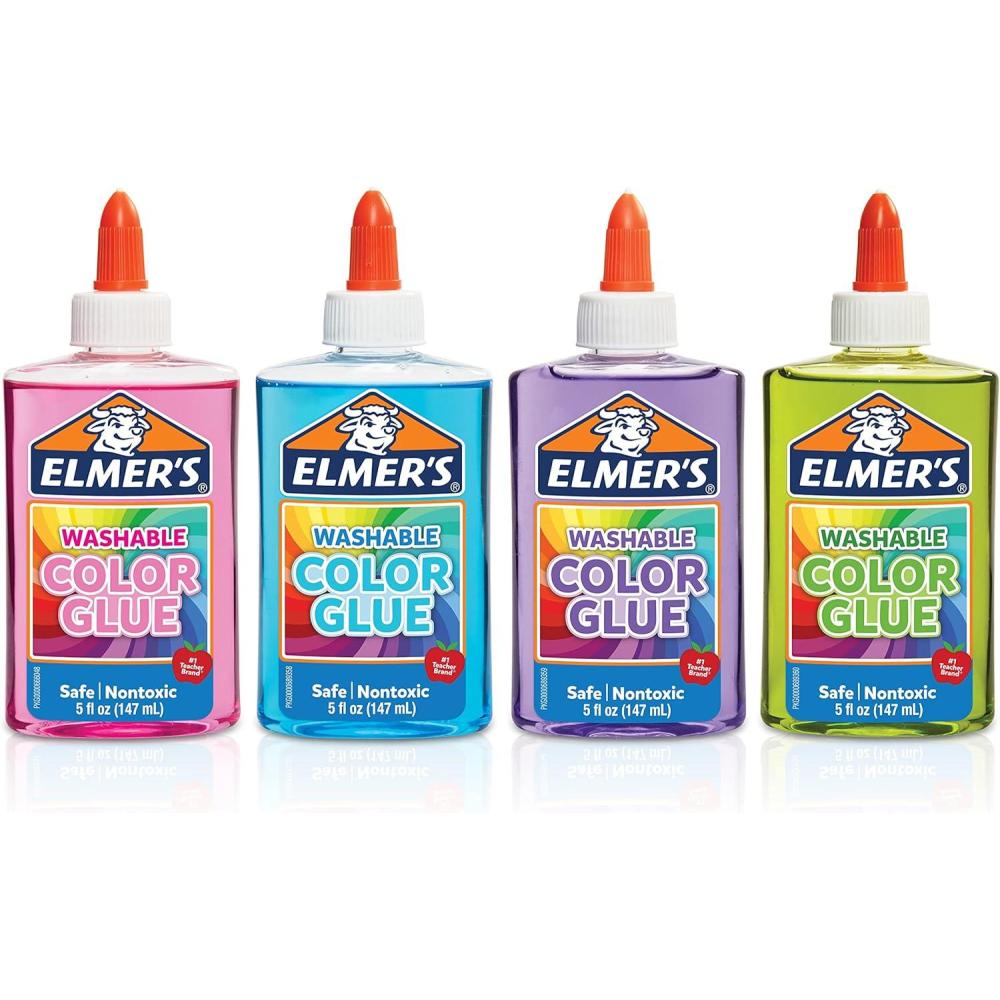 imageElmers Washable Glue Colors 5 Ounces 4 Count for Making Slime 5 Oz 4AssortedTranslucent