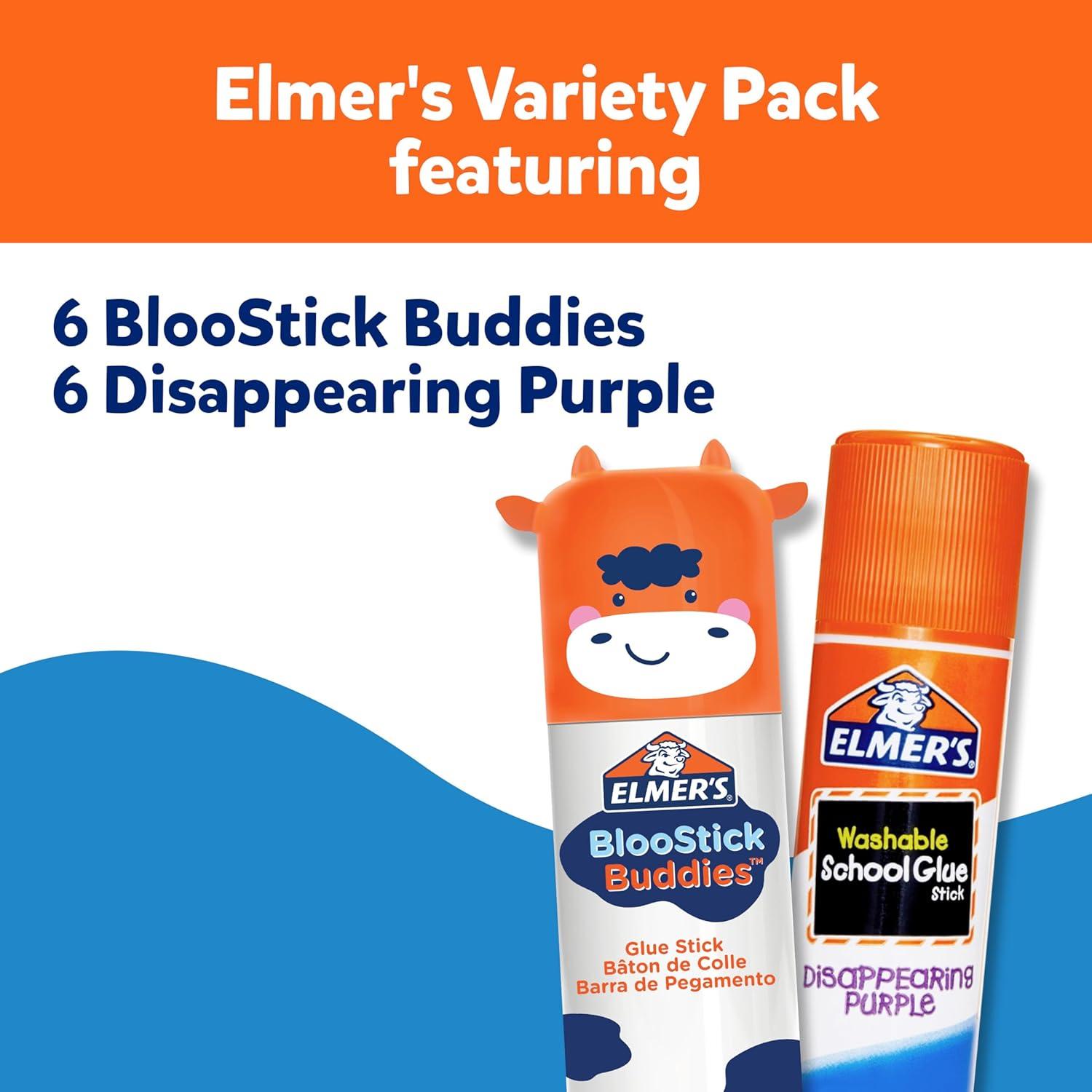 imageElmers Glue Sticks Combo Pack BlooStick Buddies and Disappearing Purple Glue Sticks 6g 12 Count 1 Teacher BrandNEW 12 Count Variety Pack