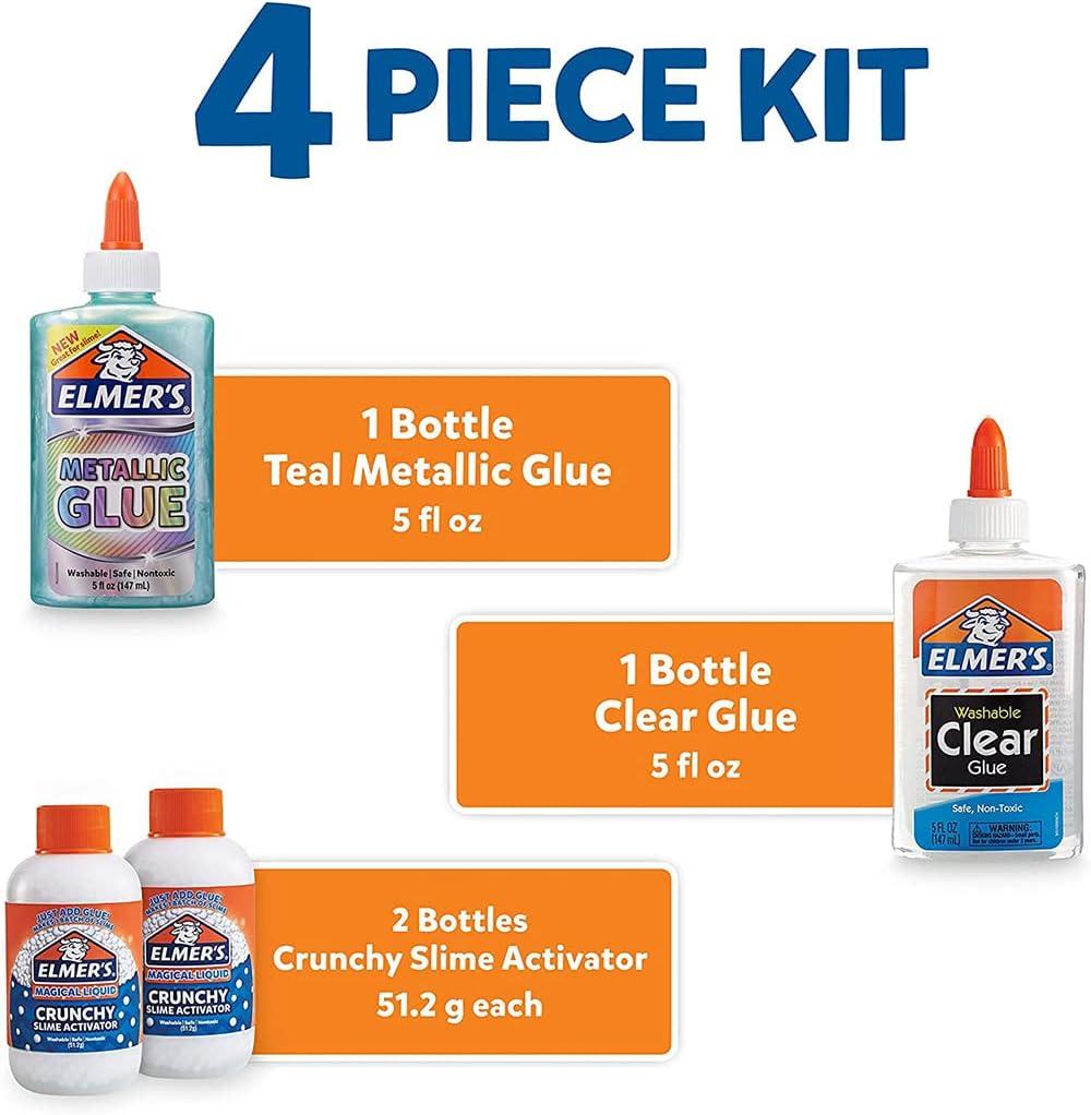 imageElmers Crunchy Slime Kit  Slime Supplies Include Metallic Liquid Glue Clear Liquid Glue Crunchy Magical Liquid Slime Activator 4 CountCrunchy Slime Kit